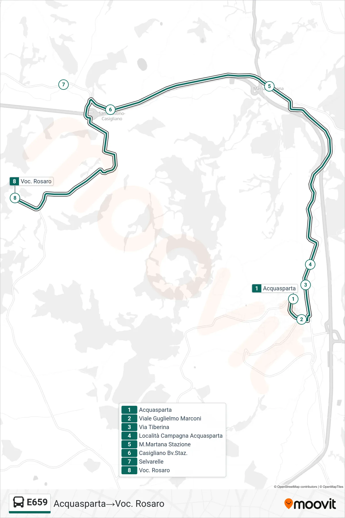 Linea E659 bus (Acquasparta→Voc. Rosaro) - Percorsi e fermate sulla mappa
