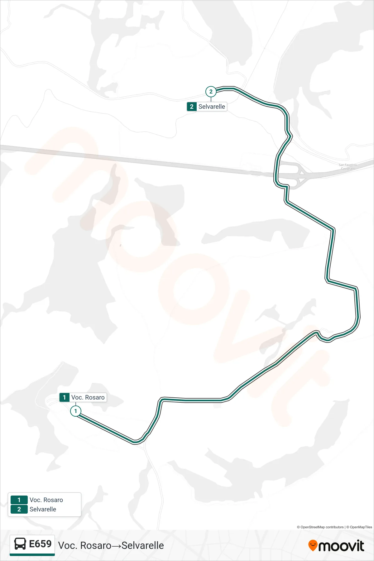 Linea E659 bus (Voc. Rosaro→Selvarelle) - Percorsi e fermate sulla mappa