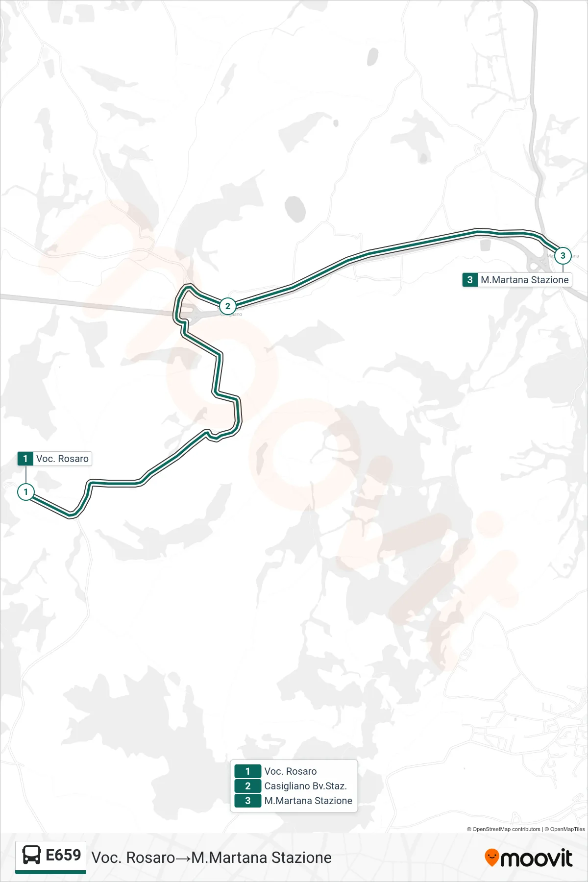 Linea E659 bus (Voc. Rosaro→M.Martana Stazione) - Percorsi e fermate sulla mappa