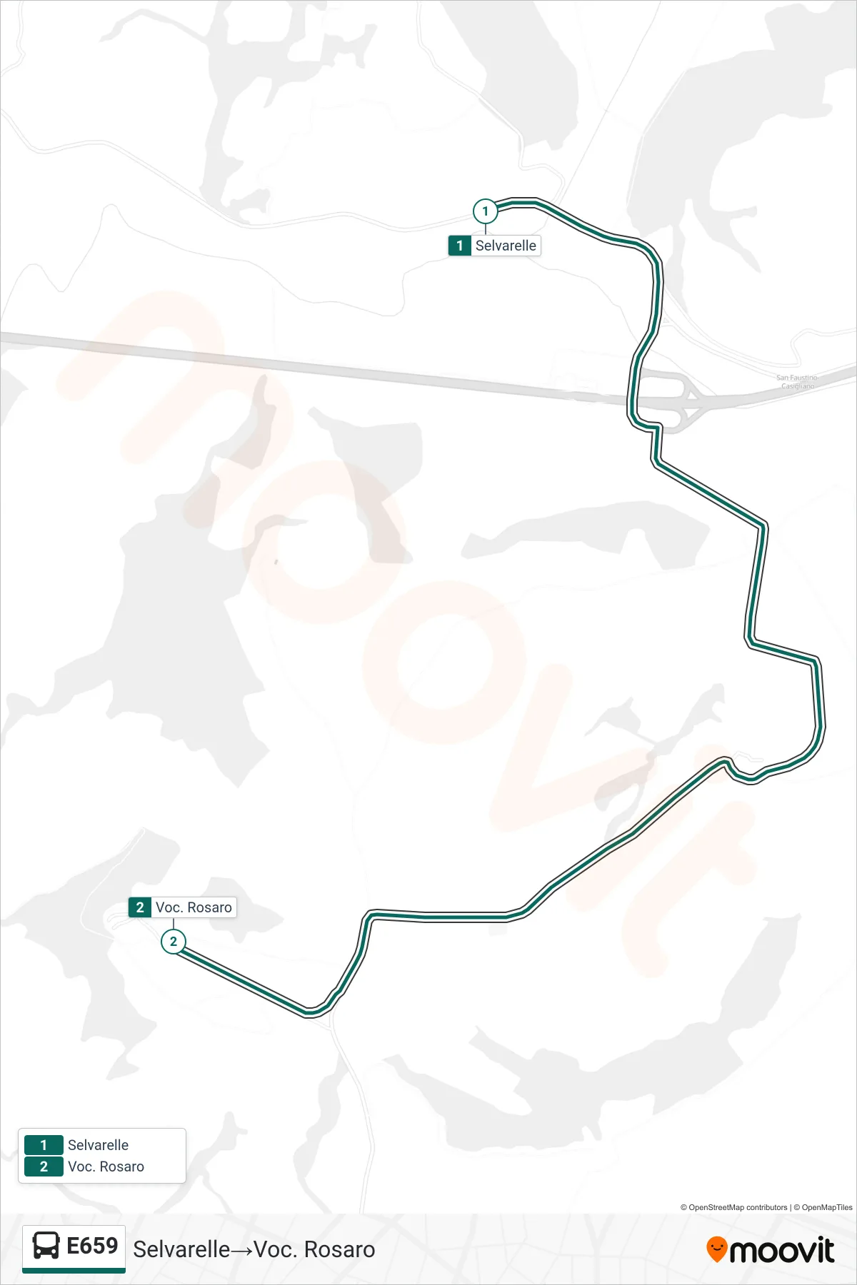Linea E659 bus (Selvarelle→Voc. Rosaro) - Percorsi e fermate sulla mappa