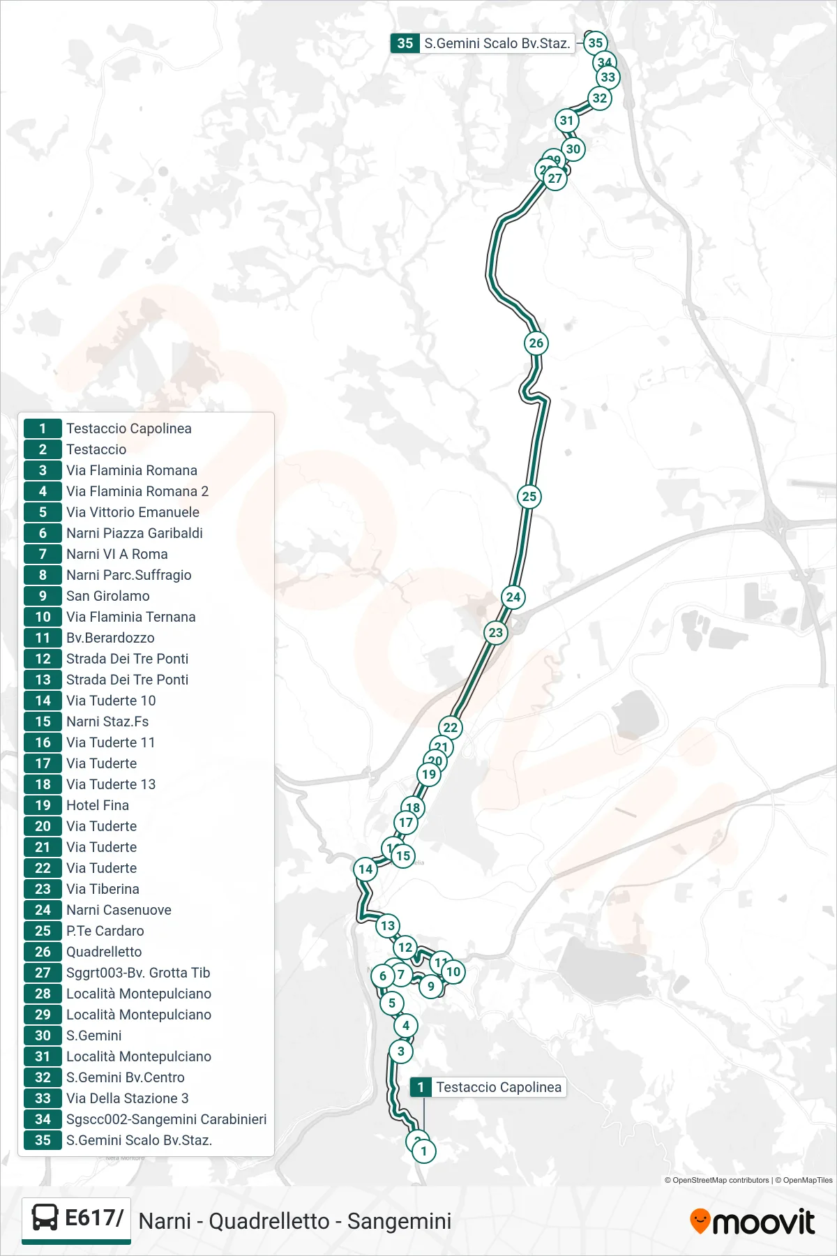 Linea E617/  bus (Testaccio Capolinea‎→S.Gemini Scalo Bv.Staz.) - Percorsi e fermate sulla mappa