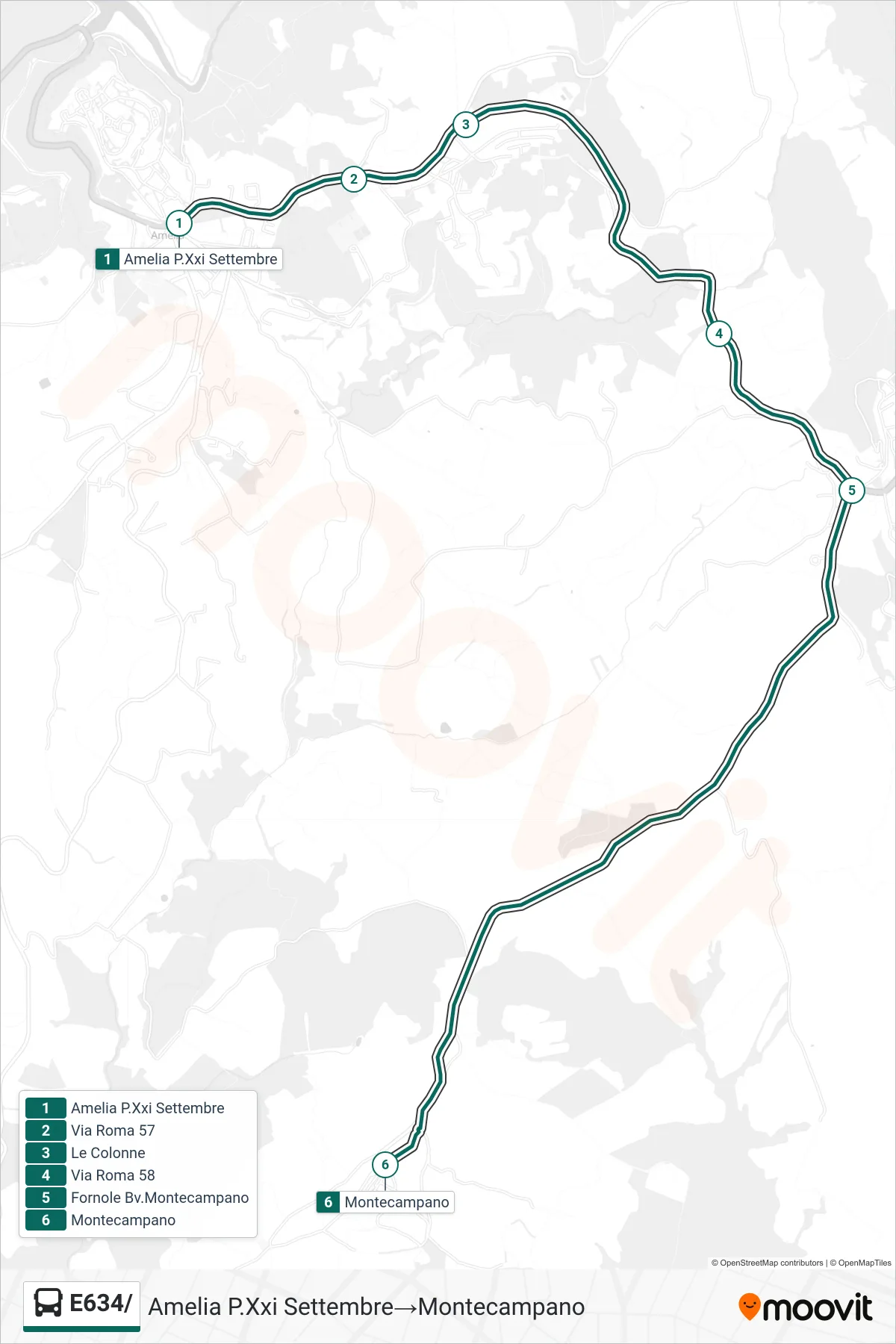 Linea E634/ bus (Amelia P.Xxi Settembre→Montecampano) - Percorsi e fermate sulla mappa