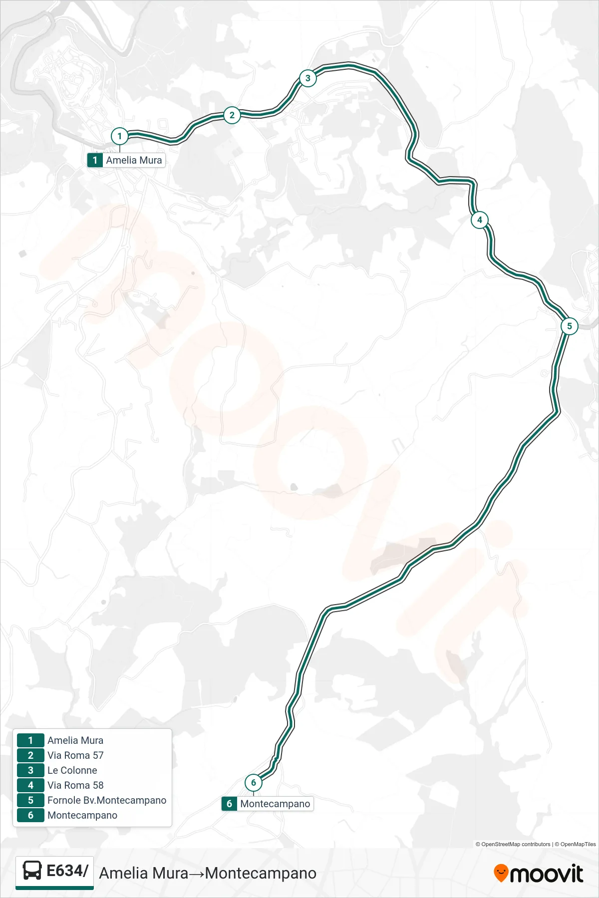 Linea E634/  bus (Amelia Mura‎→Montecampano) - Percorsi e fermate sulla mappa