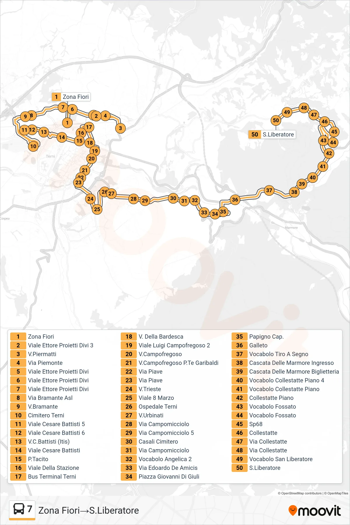 Linea 7 bus (Zona Fiori→S.Liberatore) - Percorsi e fermate sulla mappa
