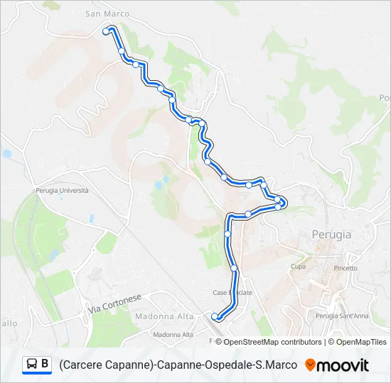 Percorso linea bus B