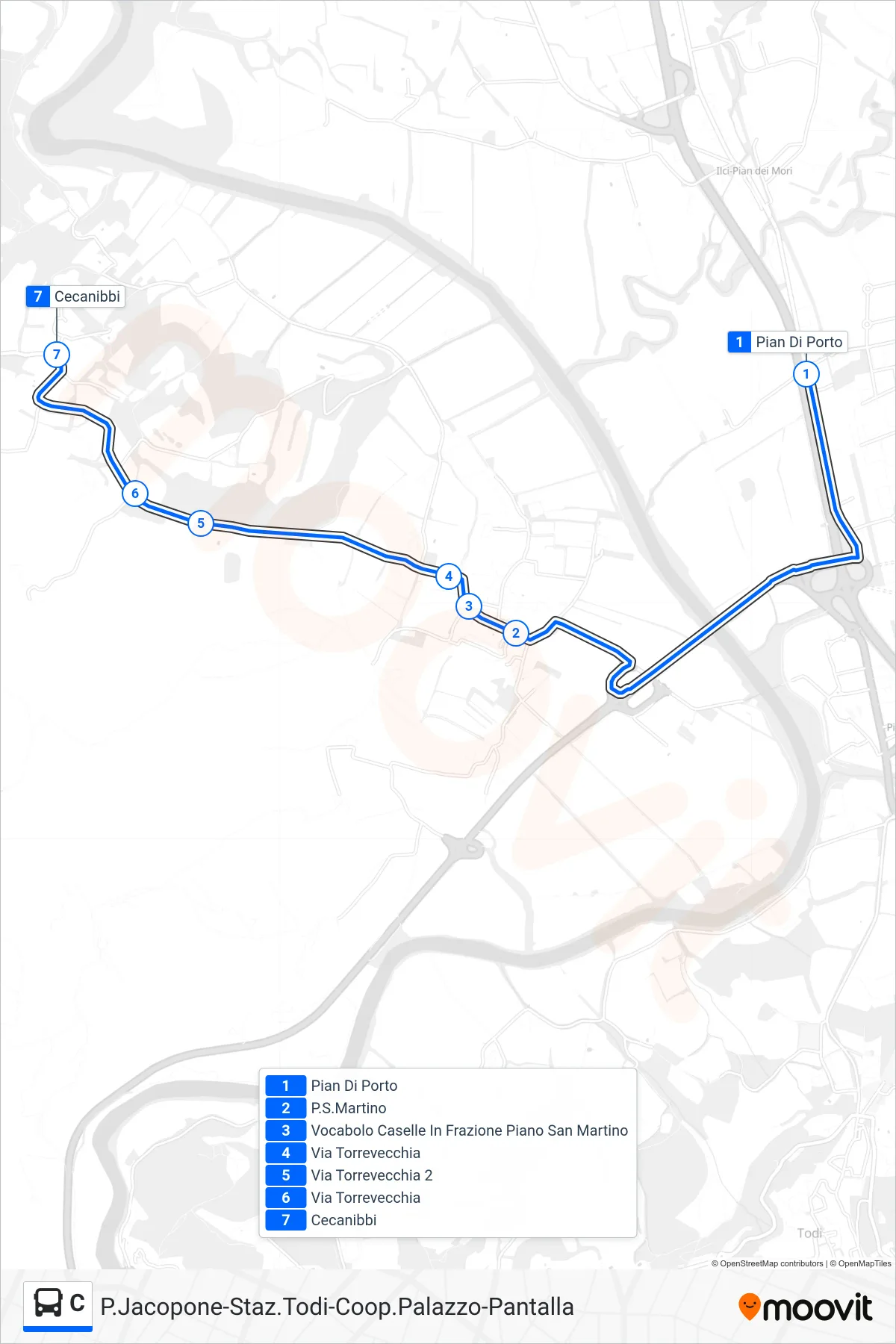 Linea C bus (Pian Di Porto→Cecanibbi) - Percorsi e fermate sulla mappa