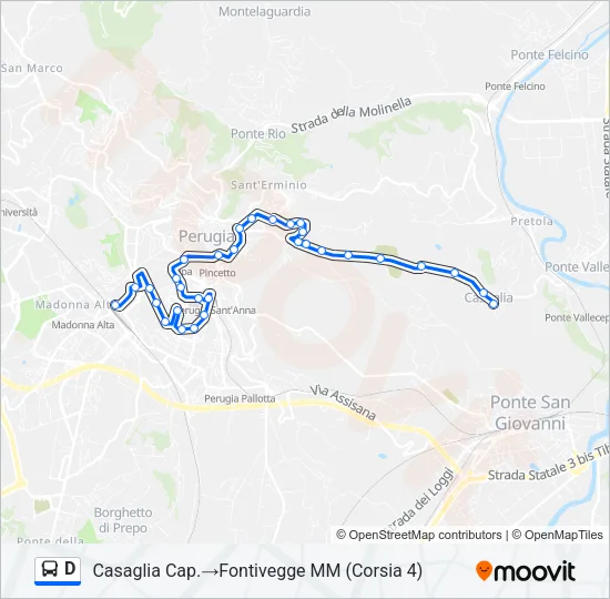 Percorso linea bus D