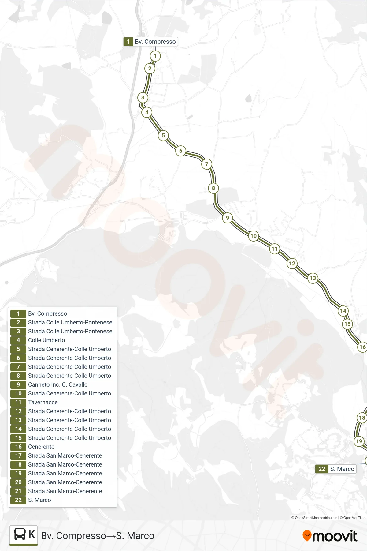 Linea K  bus (Bv. Compresso‎→S. Marco) - Percorsi e fermate sulla mappa