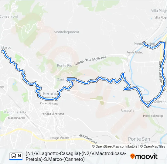 N Bus Line Map