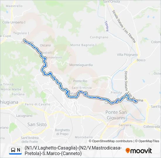 N Bus Line Map