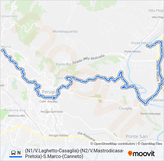 N Bus Line Map