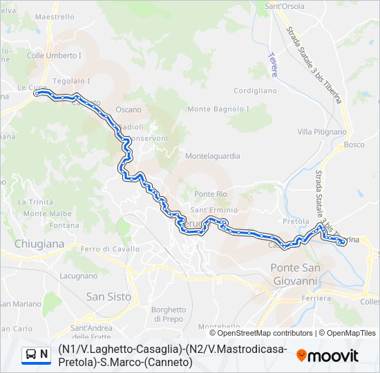 N Bus Line Map