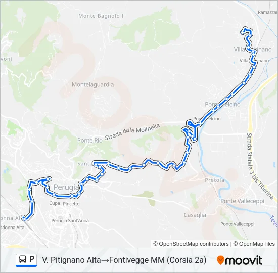 Percorso linea bus P