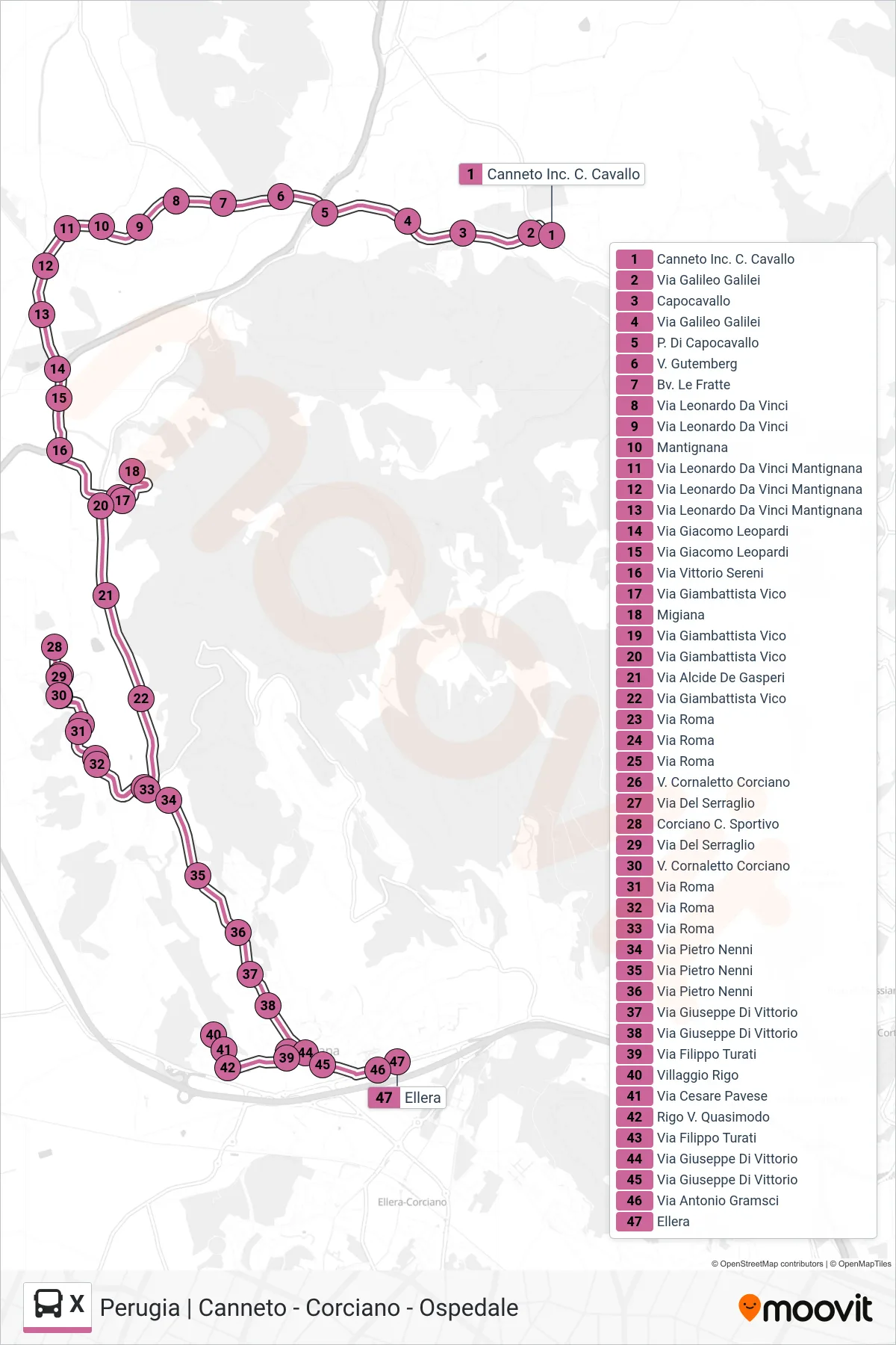 Linea X bus (Canneto Inc. C. Cavallo→Ellera) - Percorsi e fermate sulla mappa