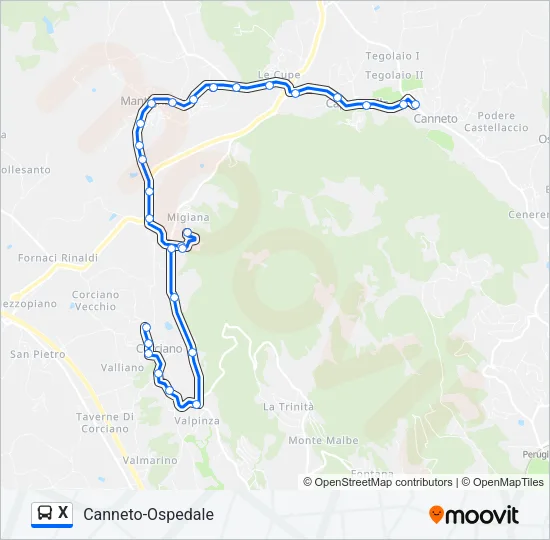 X Bus Line Map