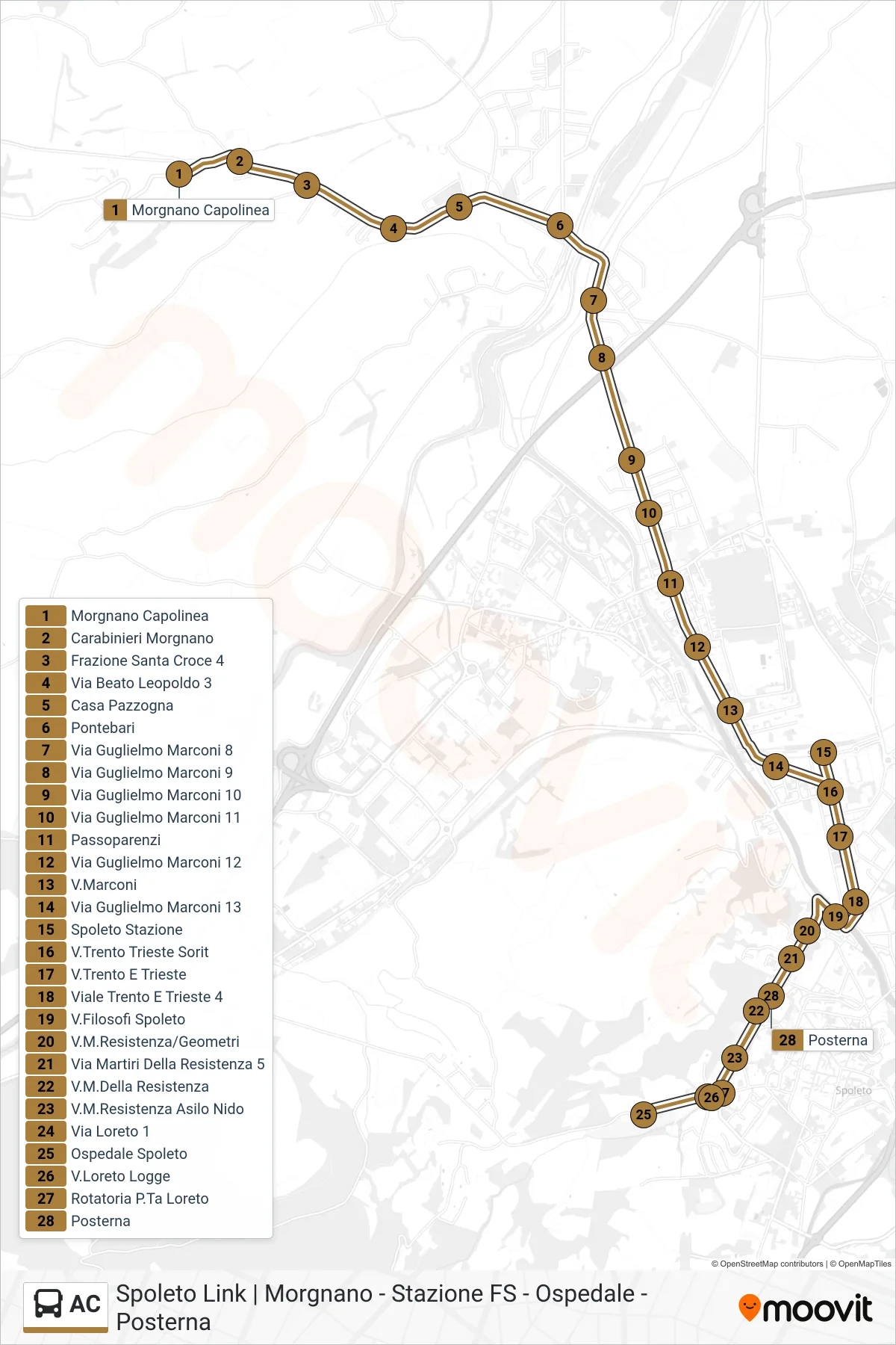 Linea AC  bus (Morgnano Capolinea‎→Posterna) - Percorsi e fermate sulla mappa
