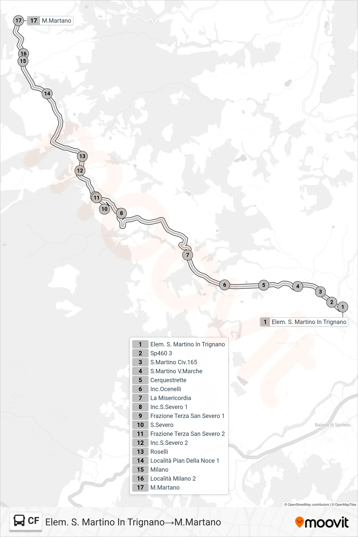 Linea CF bus (Elem. S. Martino In Trignano→M.Martano) - Percorsi e fermate sulla mappa