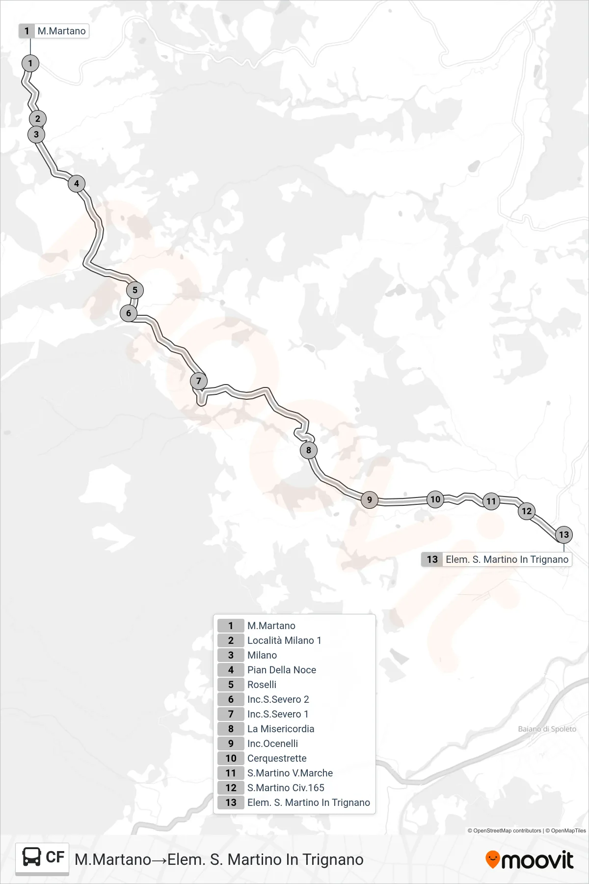 Linea CF bus (M.Martano→Elem. S. Martino In Trignano) - Percorsi e fermate sulla mappa