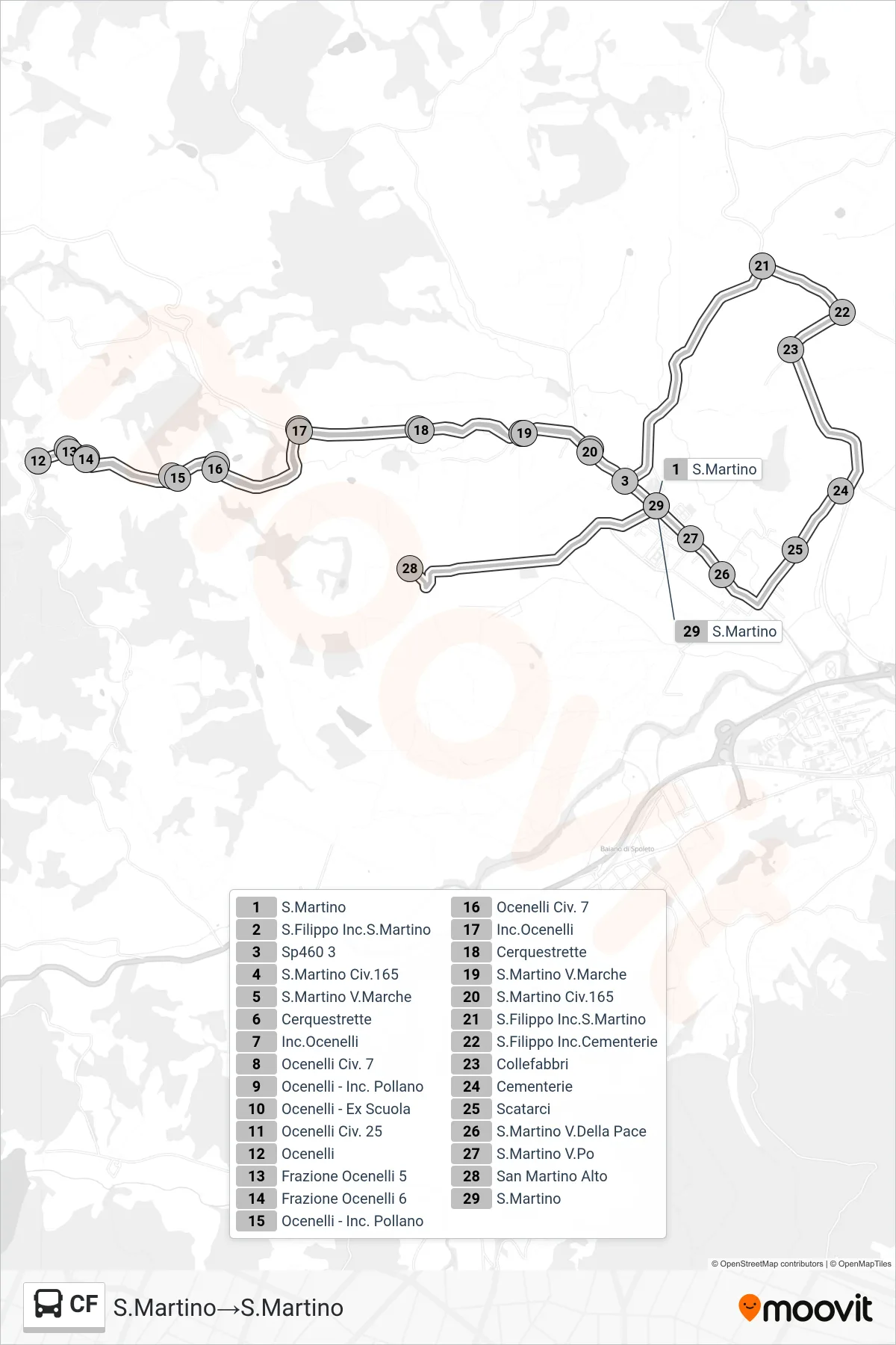Linea CF bus (S.Martino→S.Martino) - Percorsi e fermate sulla mappa