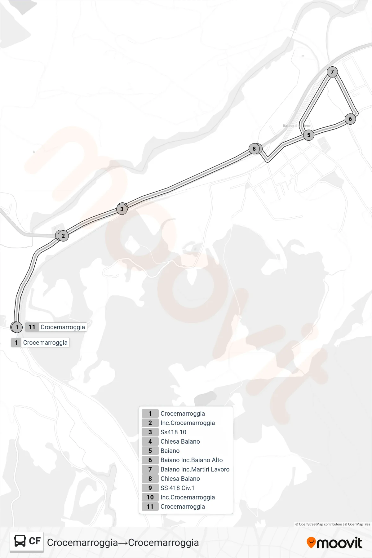 Linea CF bus (Crocemarroggia→Crocemarroggia) - Percorsi e fermate sulla mappa