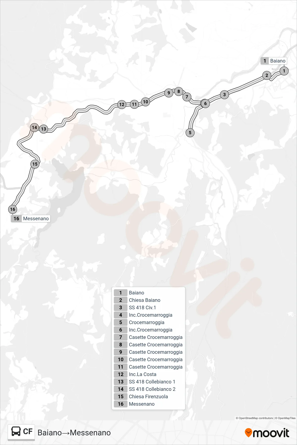 Linea CF  bus (Baiano‎→Messenano) - Percorsi e fermate sulla mappa