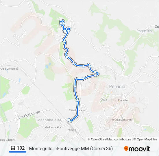 Percorso linea bus 102