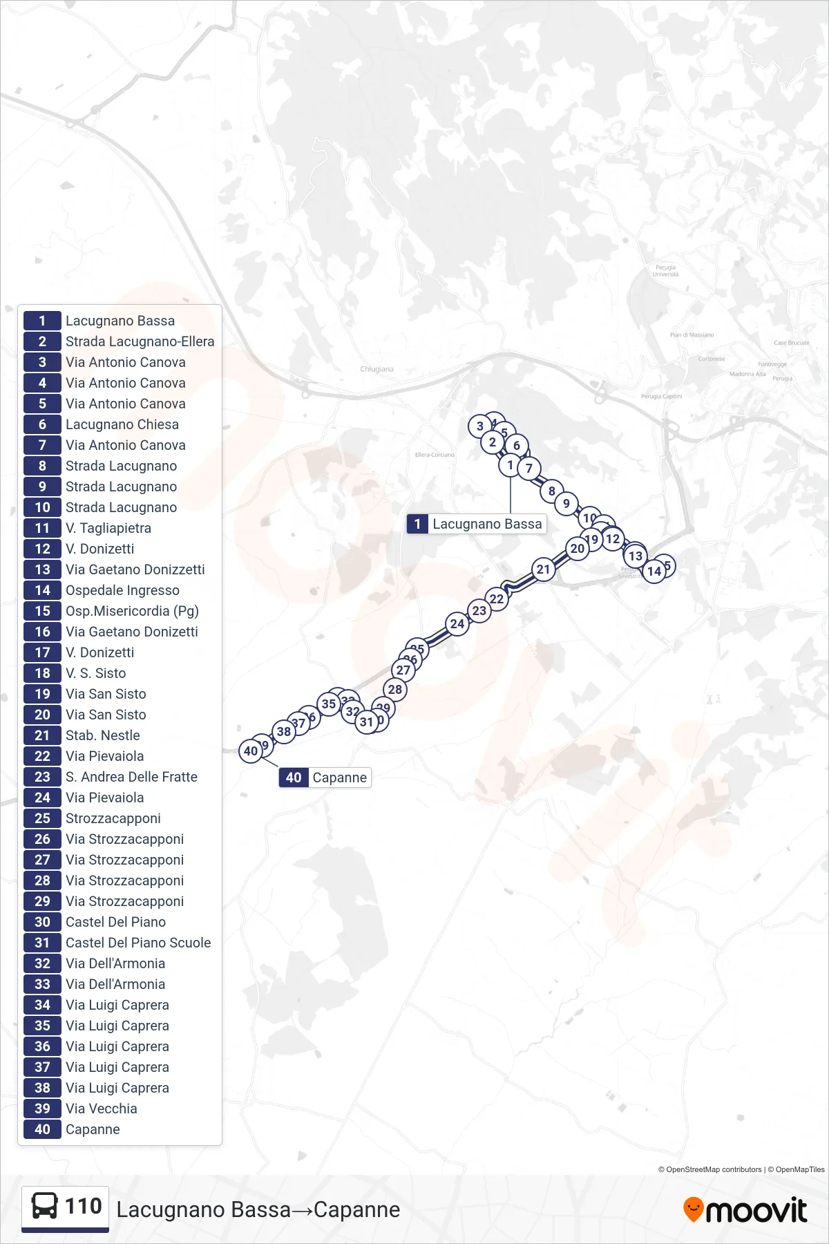 Linea 110  bus (Lacugnano Bassa‎→Capanne) - Percorsi e fermate sulla mappa