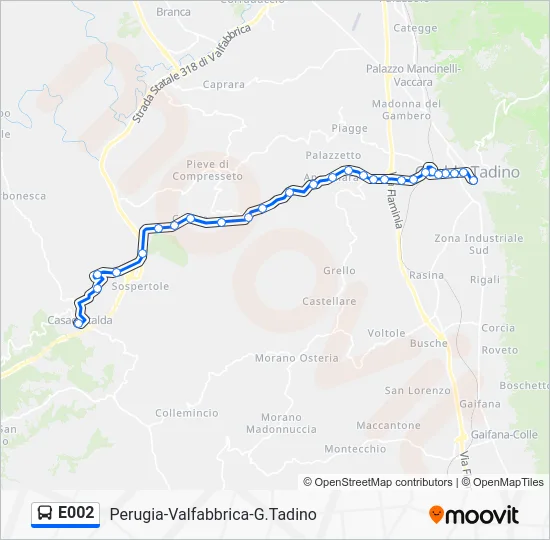 Percorso linea bus E002