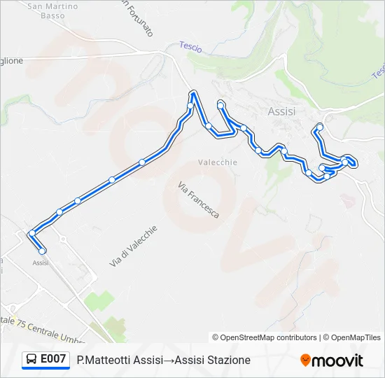 Percorso linea bus E007