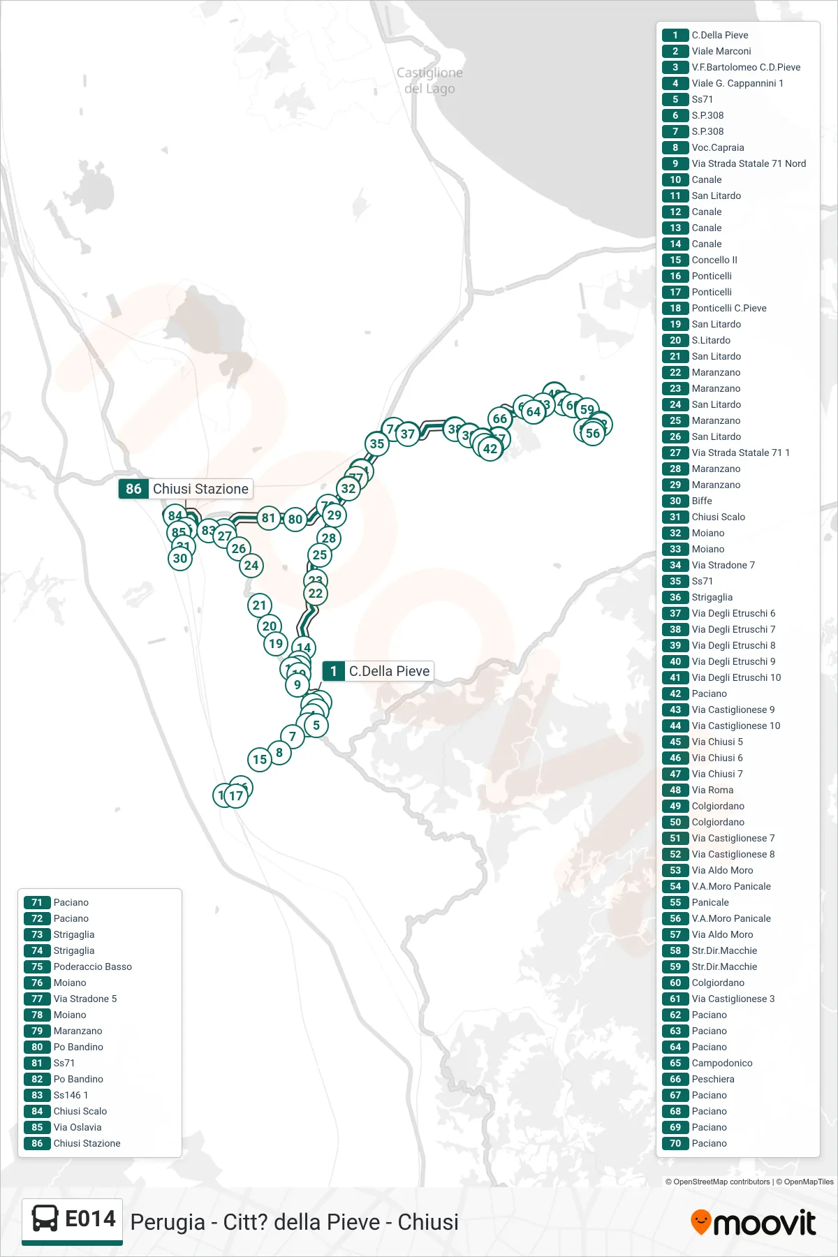 Linea E014 bus (C.Della Pieve→Chiusi Stazione) - Percorsi e fermate sulla mappa