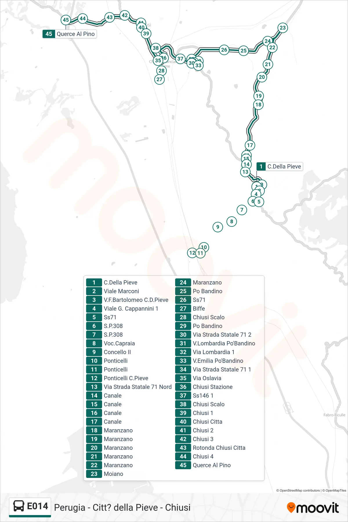 Linea E014  bus (C.Della Pieve‎→Querce Al Pino) - Percorsi e fermate sulla mappa