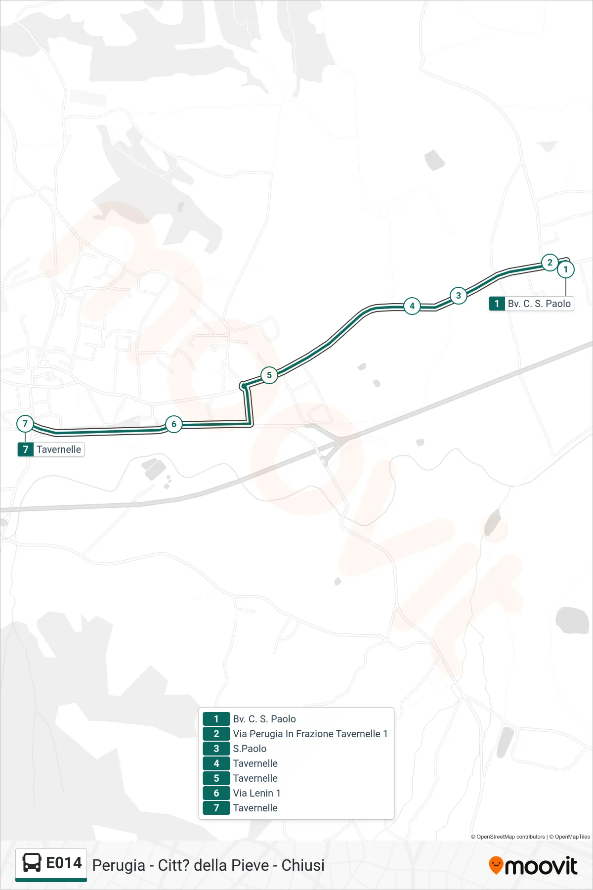 Linea E014 bus (Bv. C. S. Paolo→Tavernelle) - Percorsi e fermate sulla mappa