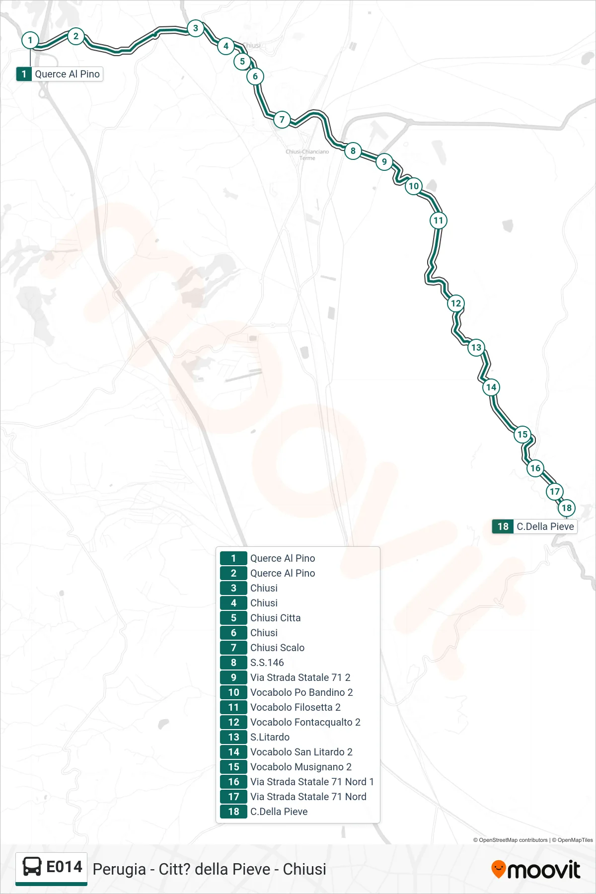 Linea E014  bus (Querce Al Pino‎→C.Della Pieve) - Percorsi e fermate sulla mappa