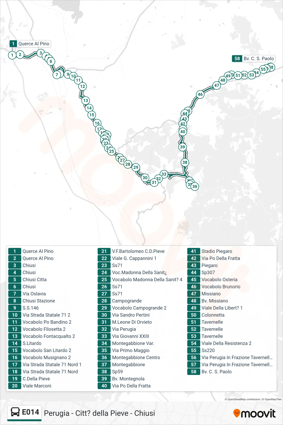 Linea E014 bus (Querce Al Pino→Bv. C. S. Paolo) - Percorsi e fermate sulla mappa
