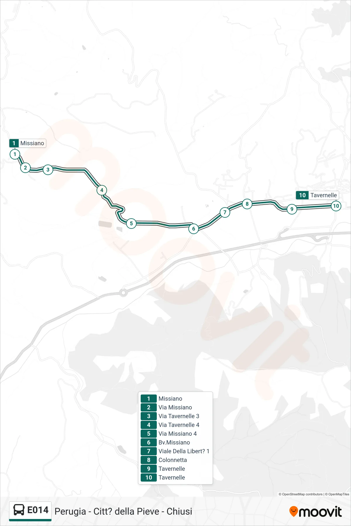 Linea E014 bus (Missiano→Tavernelle) - Percorsi e fermate sulla mappa