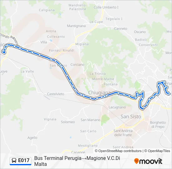 Percorso linea bus E017