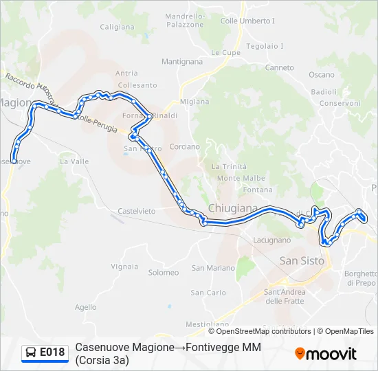 Percorso linea bus E018