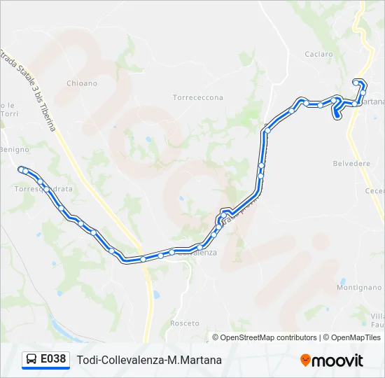 Percorso linea bus E038