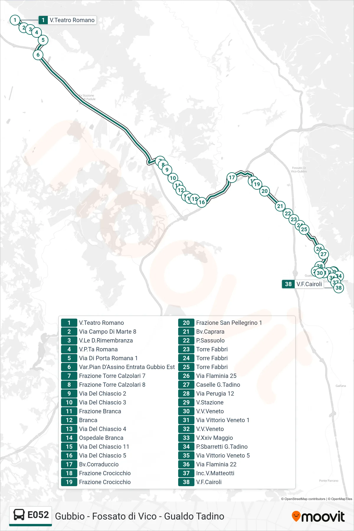 Linea E052 bus (V.Teatro Romano→V.F.Cairoli) - Percorsi e fermate sulla mappa