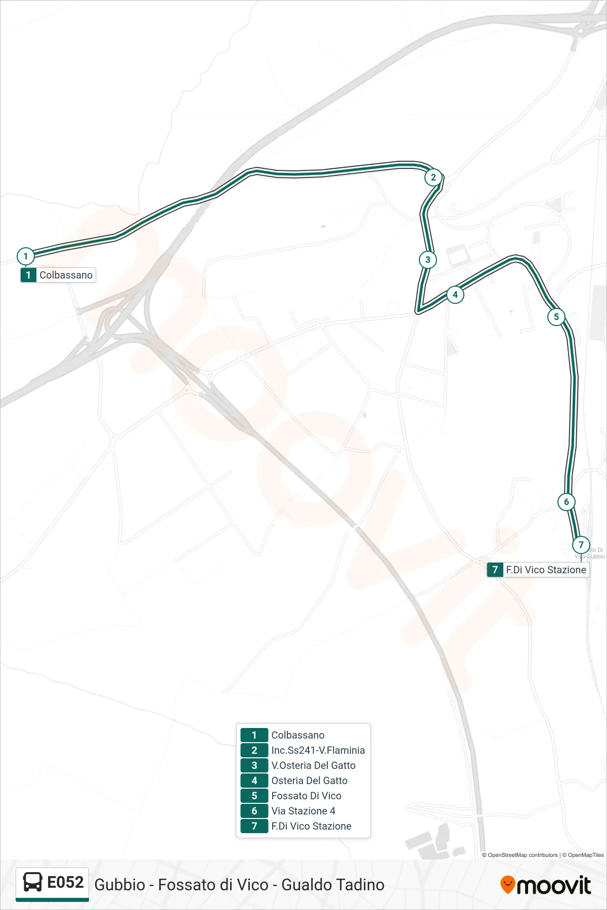 Linea E052 bus (Colbassano→F.Di Vico Stazione) - Percorsi e fermate sulla mappa