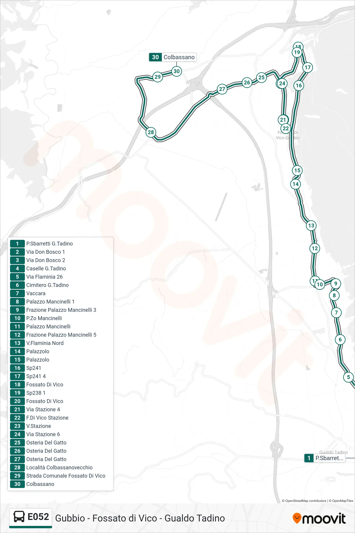 Linea E052 bus (P.Sbarretti G.Tadino→Colbassano) - Percorsi e fermate sulla mappa