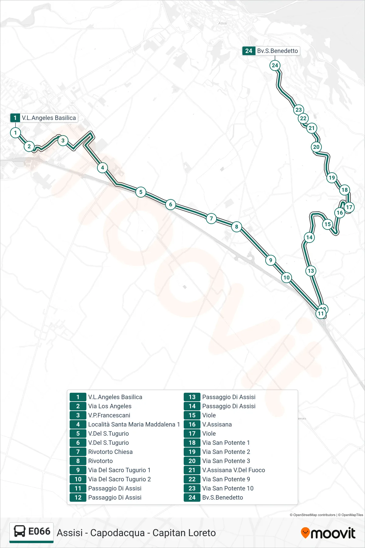 Linea E066 bus (V.L.Angeles Basilica→Bv.S.Benedetto) - Percorsi e fermate sulla mappa