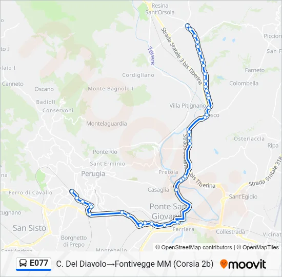 Percorso linea bus E077