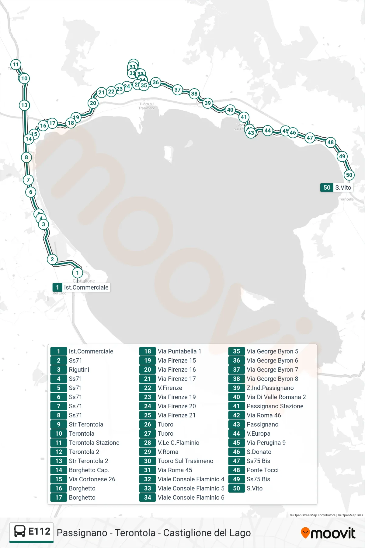 Linea E112 bus (Ist.Commerciale→S.Vito) - Percorsi e fermate sulla mappa