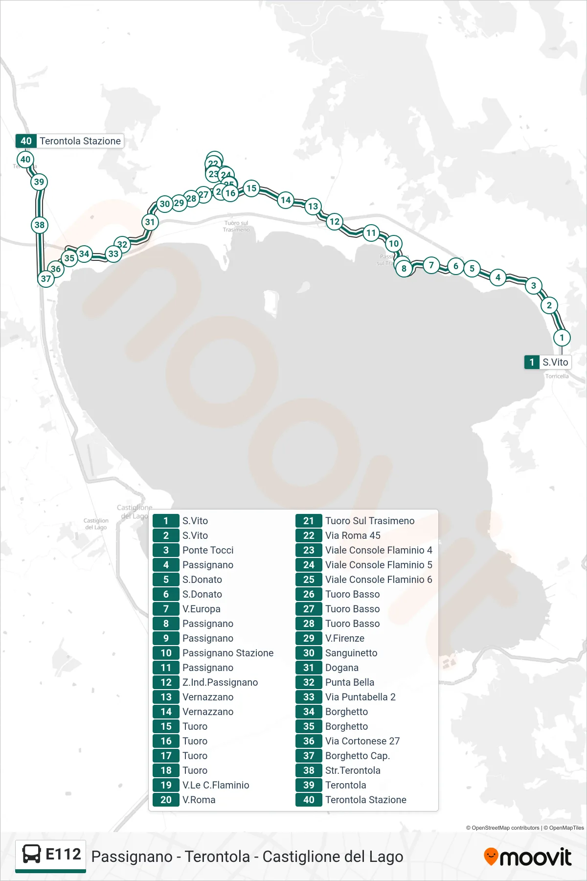 Linea E112  bus (S.Vito‎→Terontola Stazione) - Percorsi e fermate sulla mappa