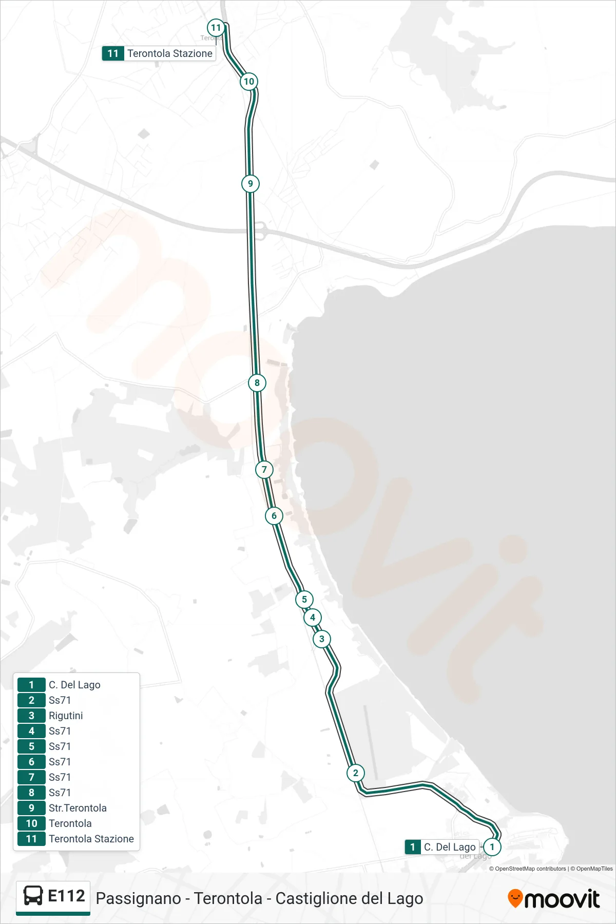 Linea E112  bus (C. Del Lago‎→Terontola Stazione) - Percorsi e fermate sulla mappa