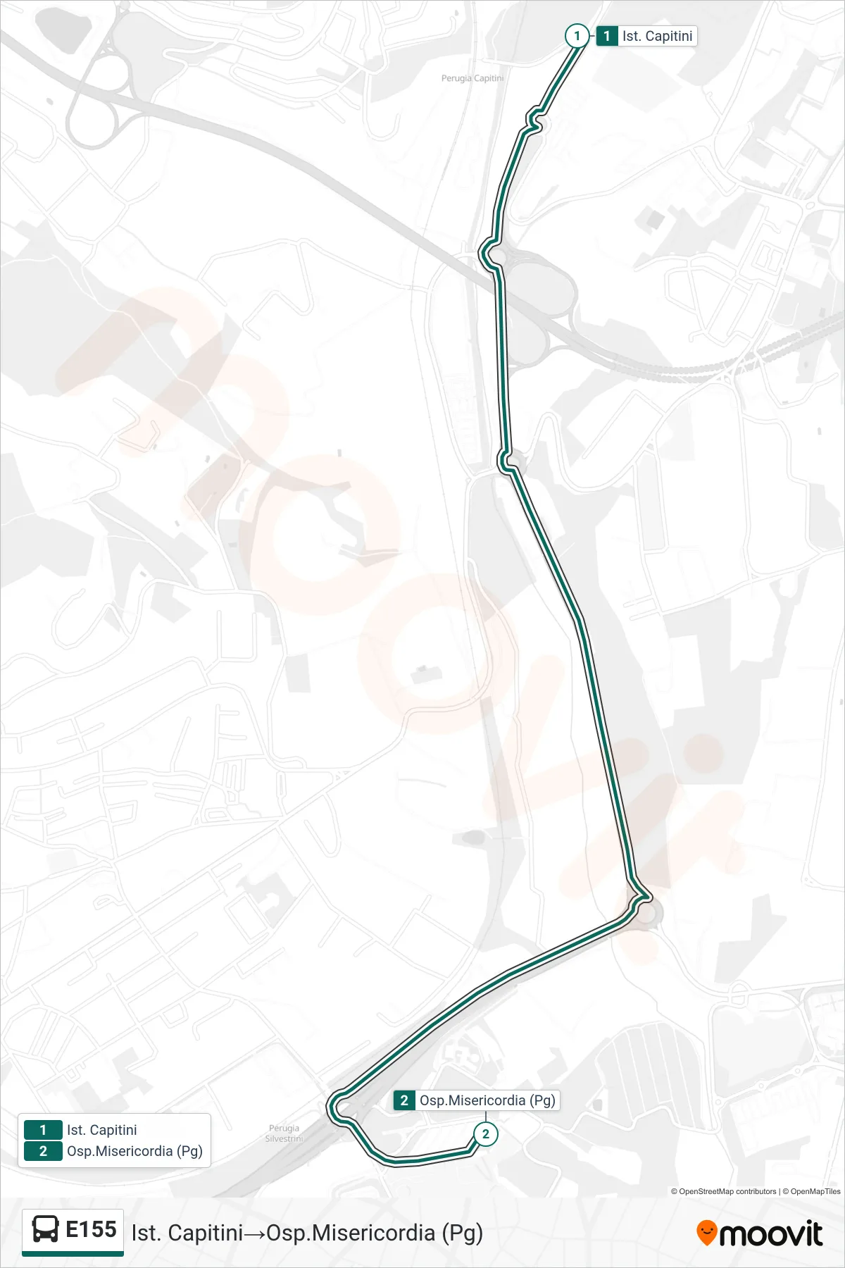 Linea E155 bus (Ist. Capitini→Osp.Misericordia (Pg)) - Percorsi e fermate sulla mappa