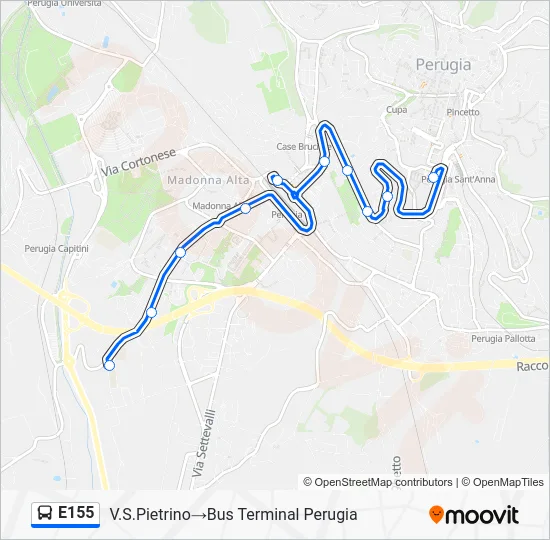 Percorso linea bus E155