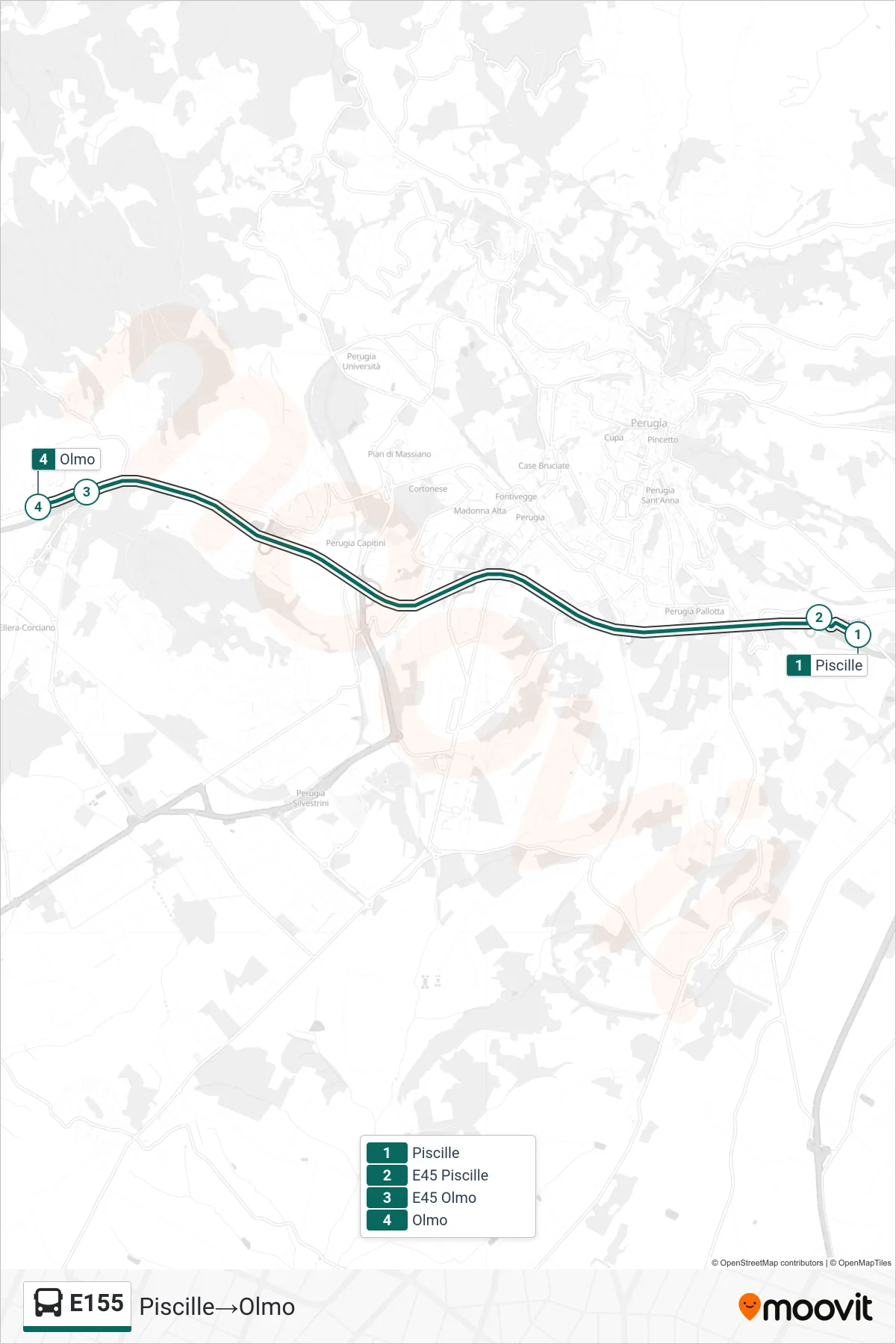 Linea E155 bus (Piscille→Olmo) - Percorsi e fermate sulla mappa