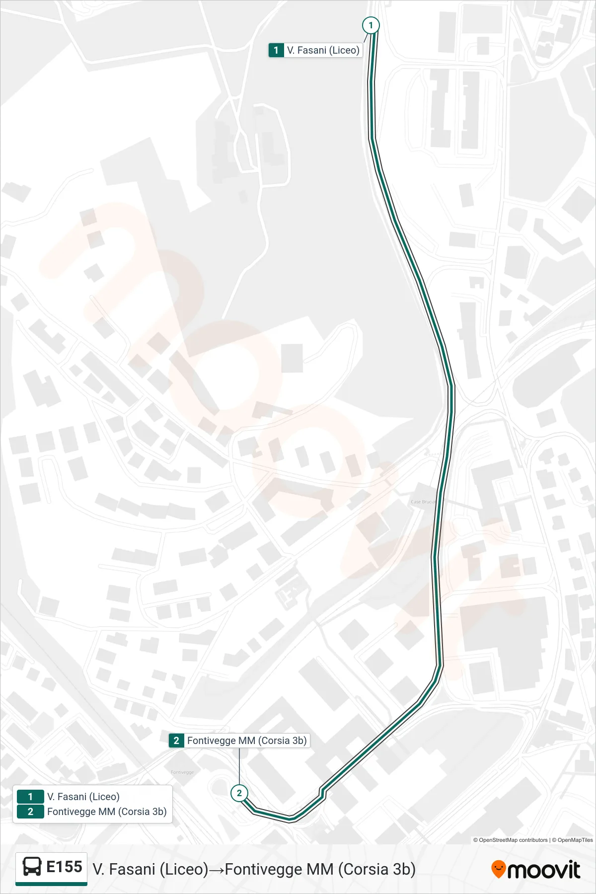 Linea E155 bus (V. Fasani (Liceo)→Fontivegge MM (Corsia 3b)) - Percorsi e fermate sulla mappa